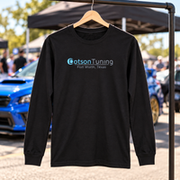Black Dotson Tuning long-sleeve tee with blue and gray chest wordmark and Fort Worth, Texas print.